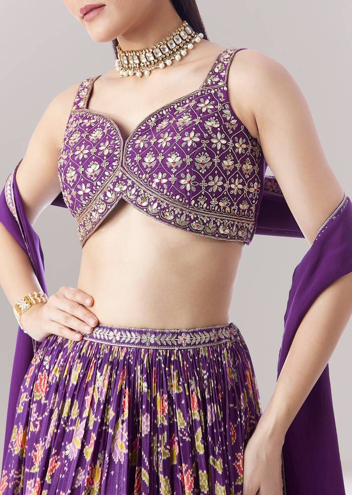 Purple Floral Printed Lehenga