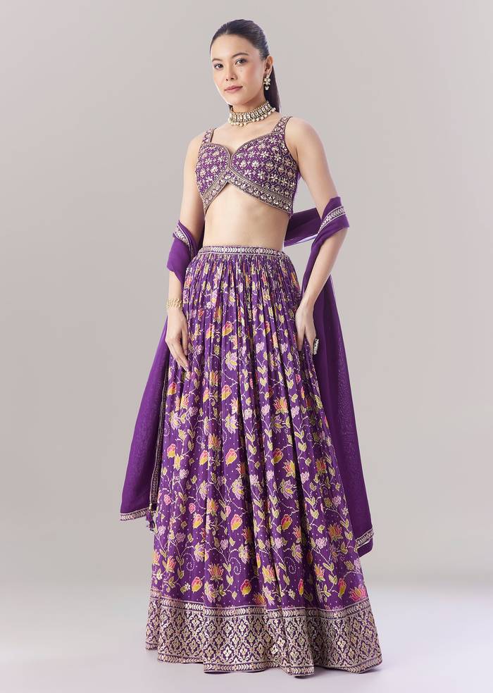 Purple Floral Printed Lehenga