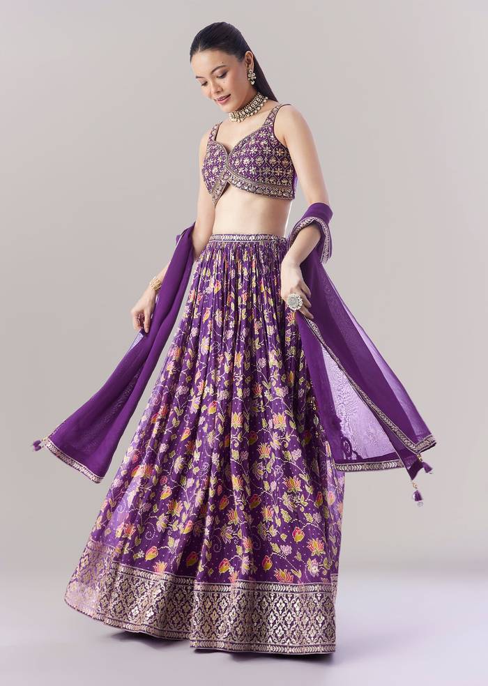 Purple Floral Printed Lehenga