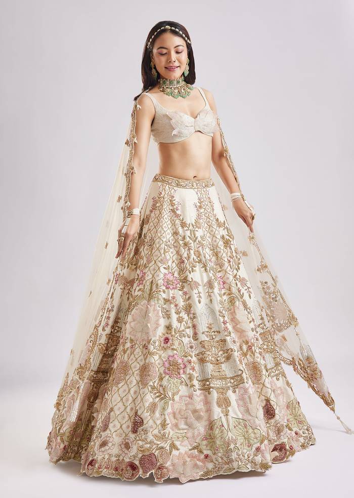 Off-White Royal Elegance — Bridal Lehenga For Her And Sherwani For Him