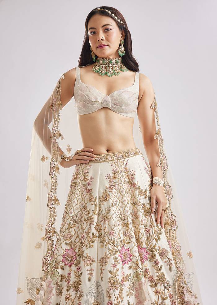 Off-White Royal Elegance — Bridal Lehenga For Her And Sherwani For Him