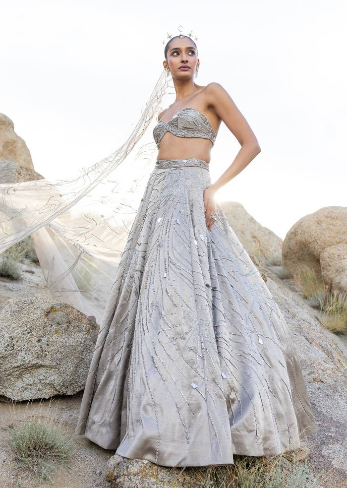 Beige Hand Embroidered Bridal Veil Dupatta