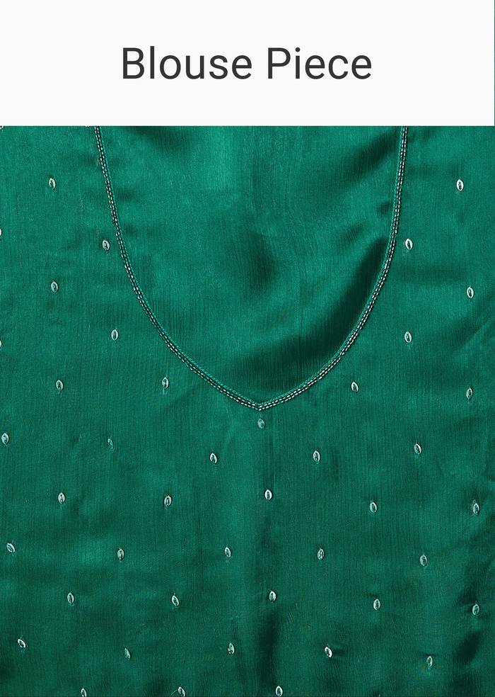 Green Chinon Saree With Cut Dana And Sequin Jaal Embroidery
