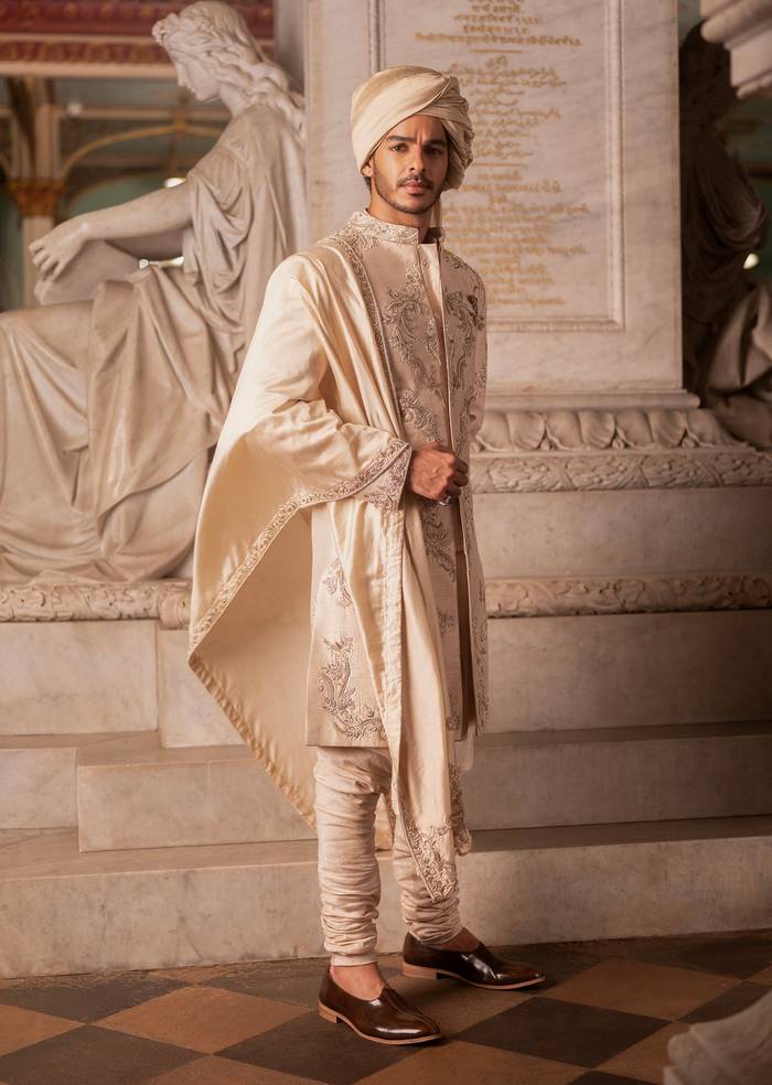 Ishaan Khatter In Our Gold Wedding Sherwani Set With Zardosi Work