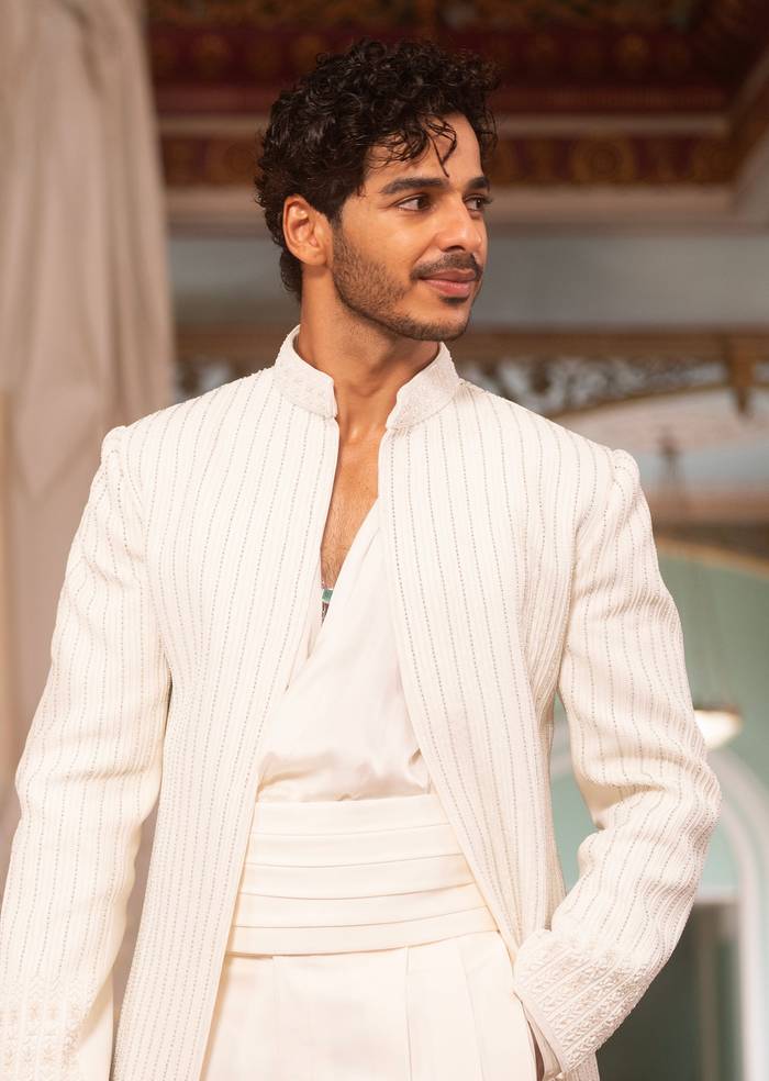Ishaan Khatter In Our Ivory Hand Embroidered Indo Western Sherwani Set