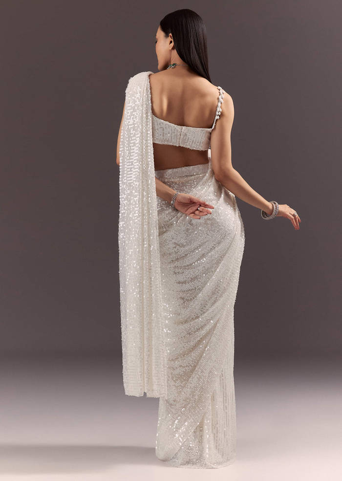 Silver Round Neck Blouse With Ready Drape Saree
