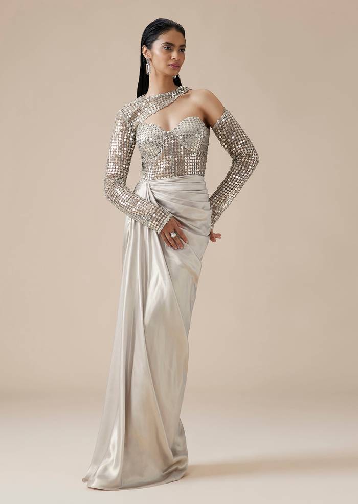 Silver Sequin Drape Gown