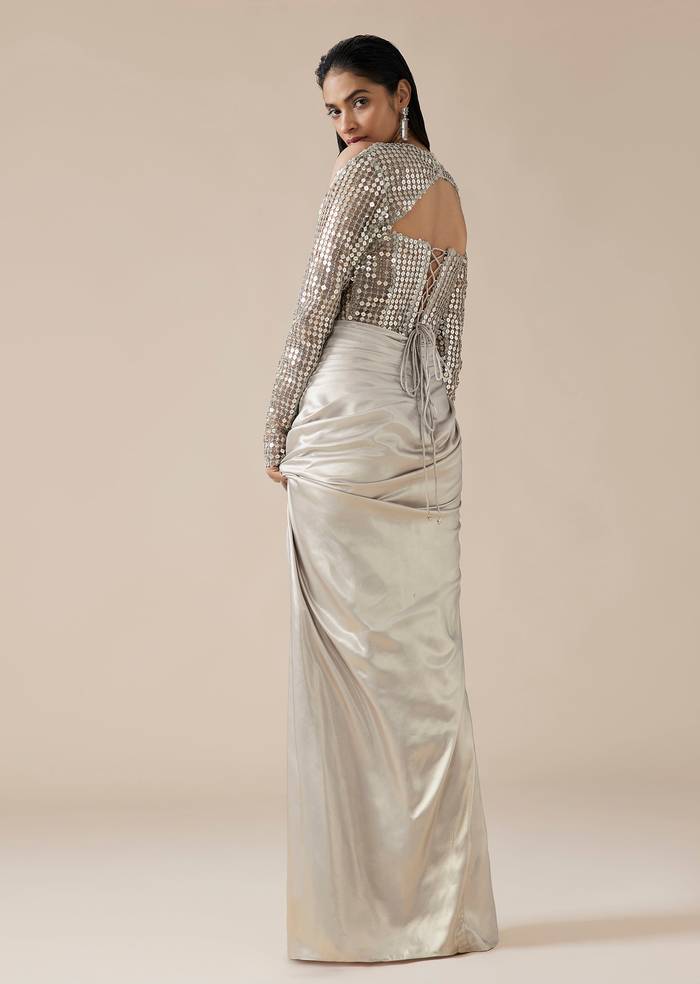Silver Sequin Drape Gown