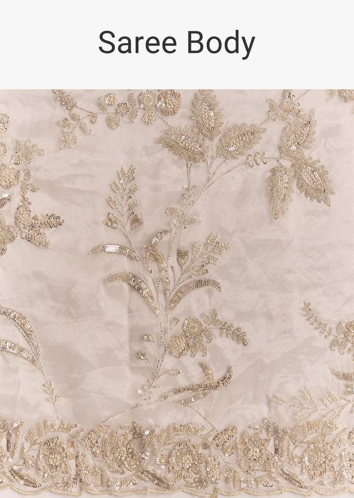 Silver Tissue Saree With Heavily Embroidered Border Work