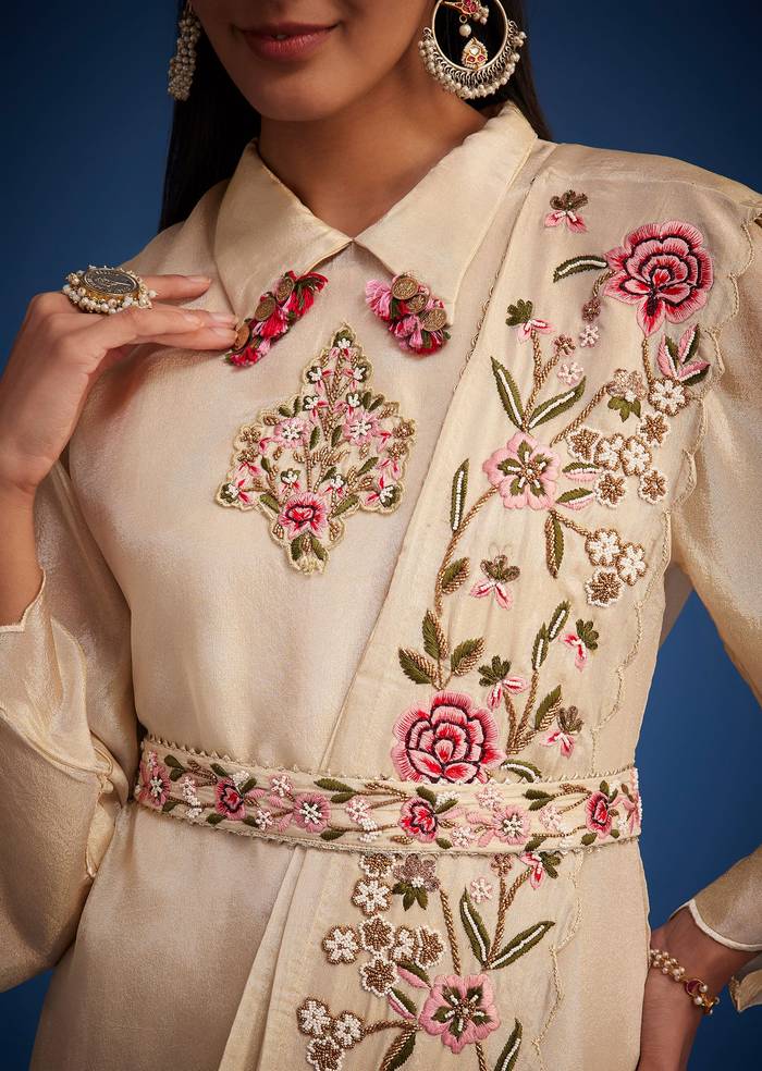 White Tissue Embroidered Dhoti Set