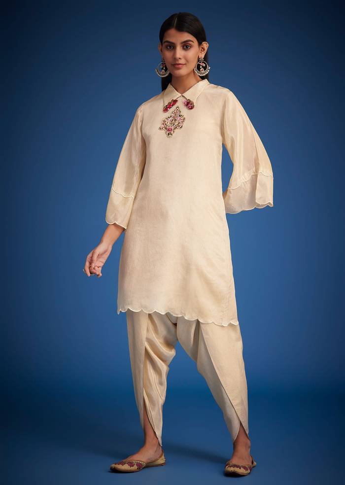 White Tissue Embroidered Dhoti Set