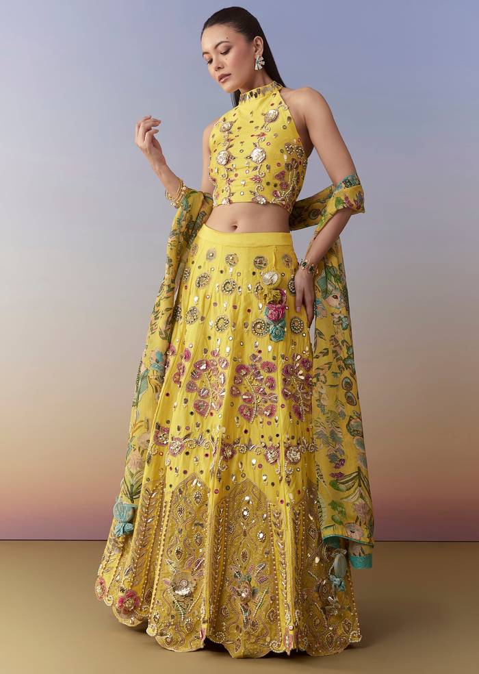 Yellow Printed Bridesmaid Lehenga Set