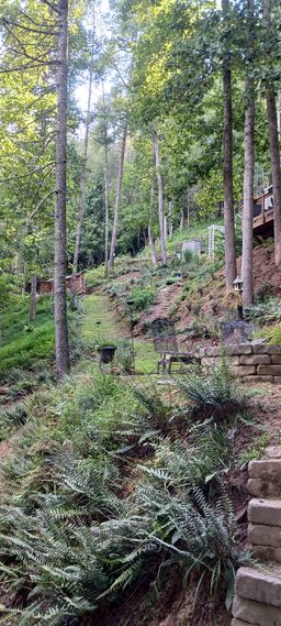 Fire pit sitting area on slate stone