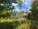 pond with house, shed and sauna