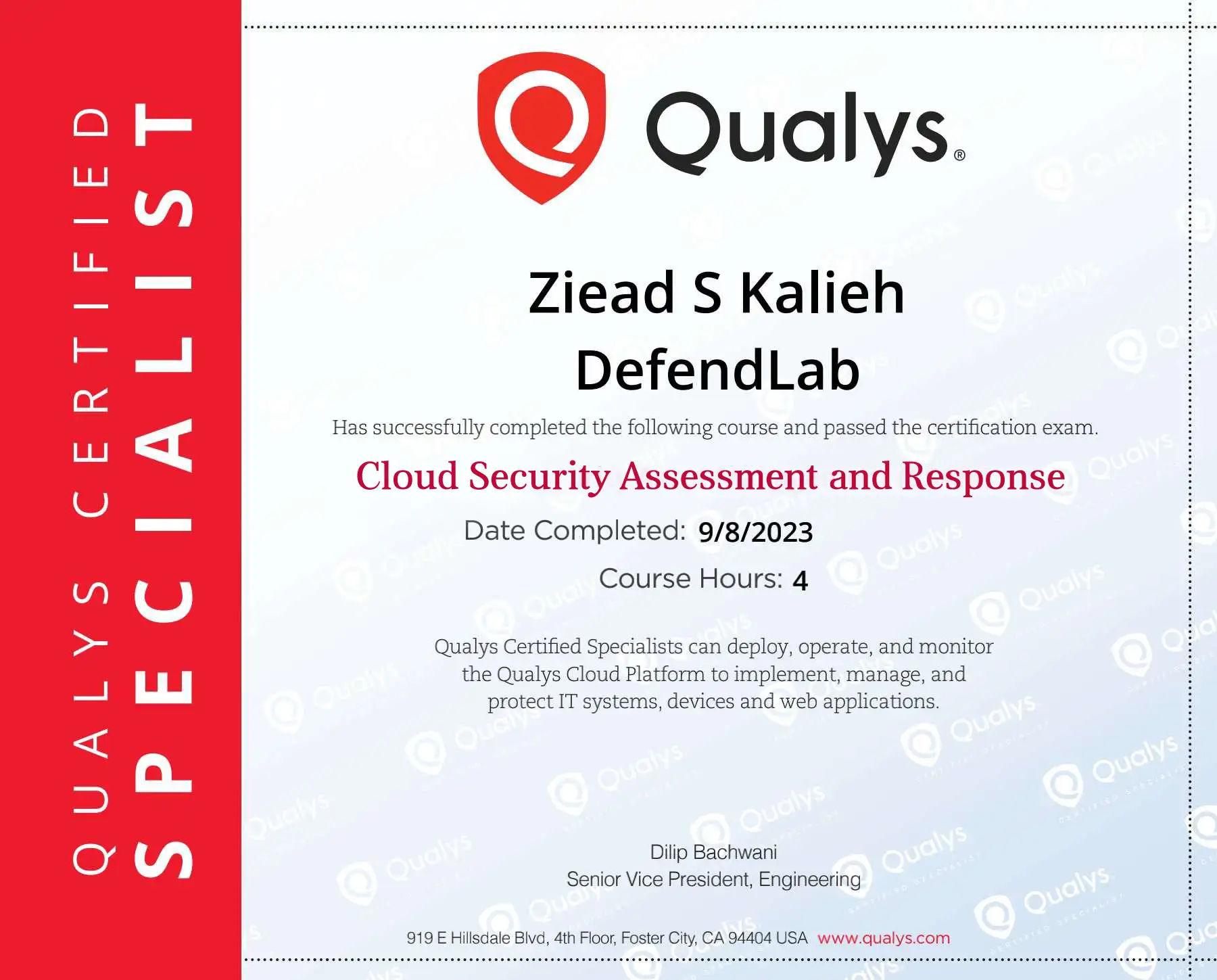 Cloud Security Assessment and Response Certificate