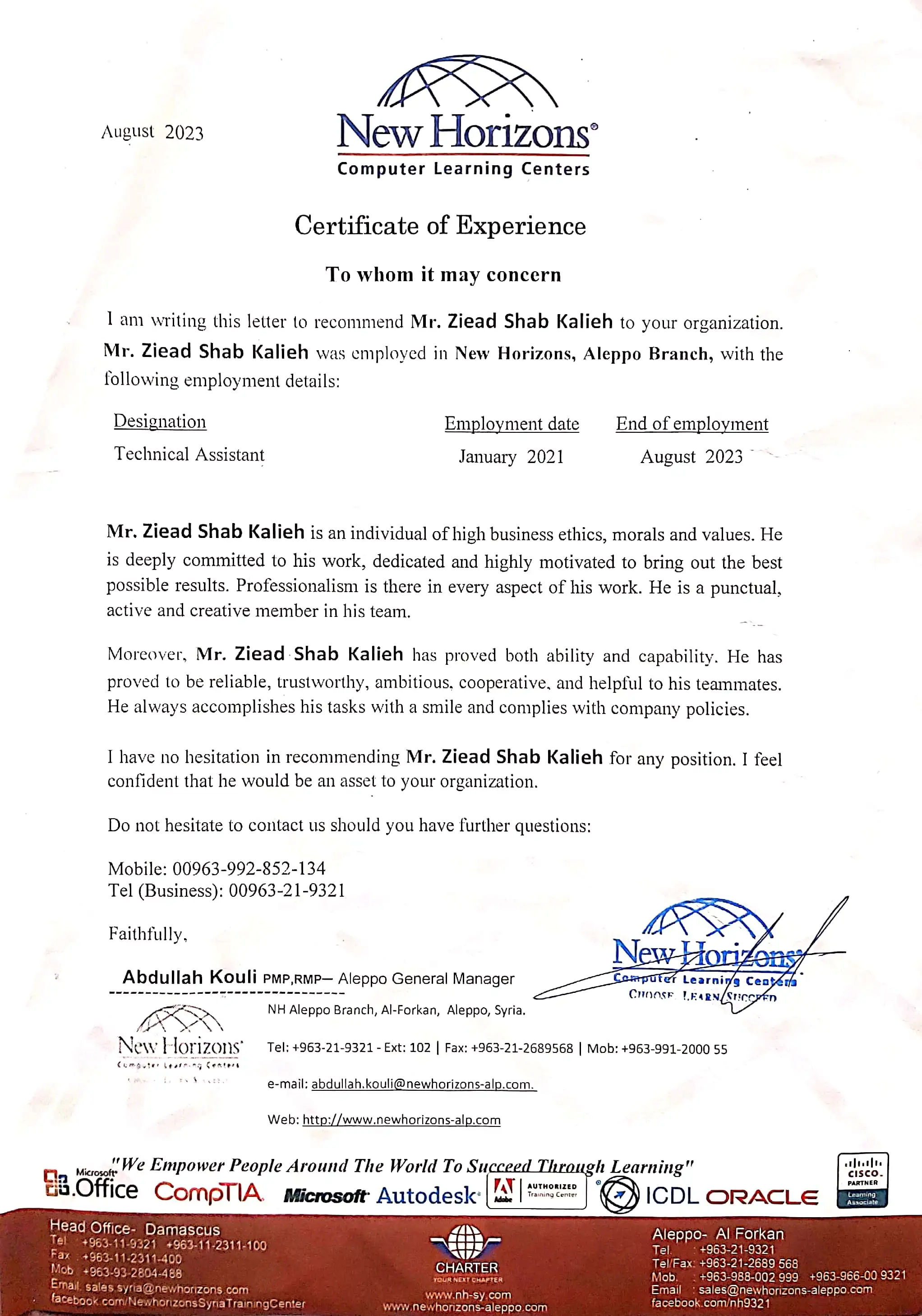 IT Employee Certificate