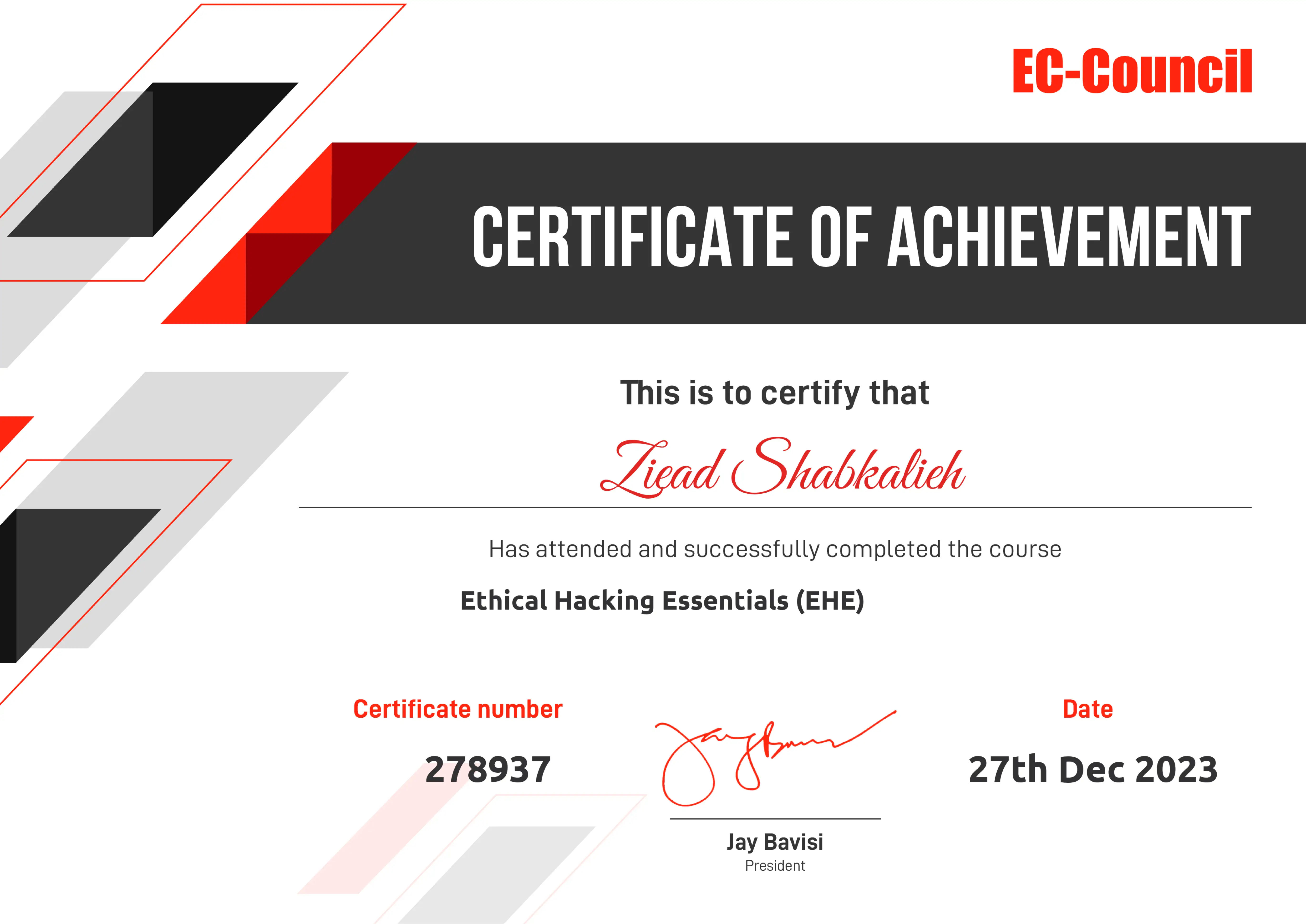 Ethical Hacking Essentials Certificate