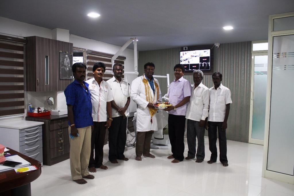 Dr. Ganesh Vaiyapuri being honored by the community at his dental hospital in Chennai Dr. Ganesh Vaiyapuri being honored by the community at his dental hospital in Chennai