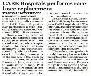 Sandeep Singh in Care hospital performs rare knee replacement Sandeep Singh in Care hospital performs rare knee replacement