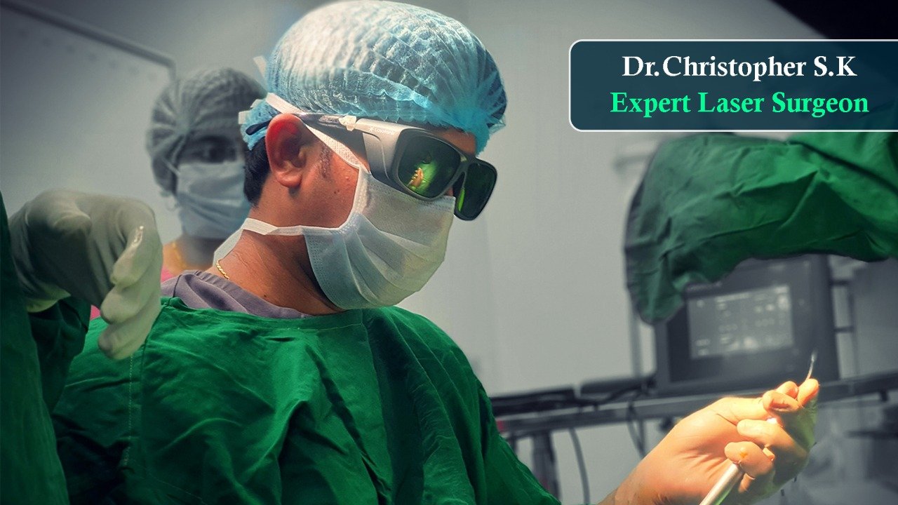 Dr Christopher doing laser surgery Dr Christopher doing laser surgery