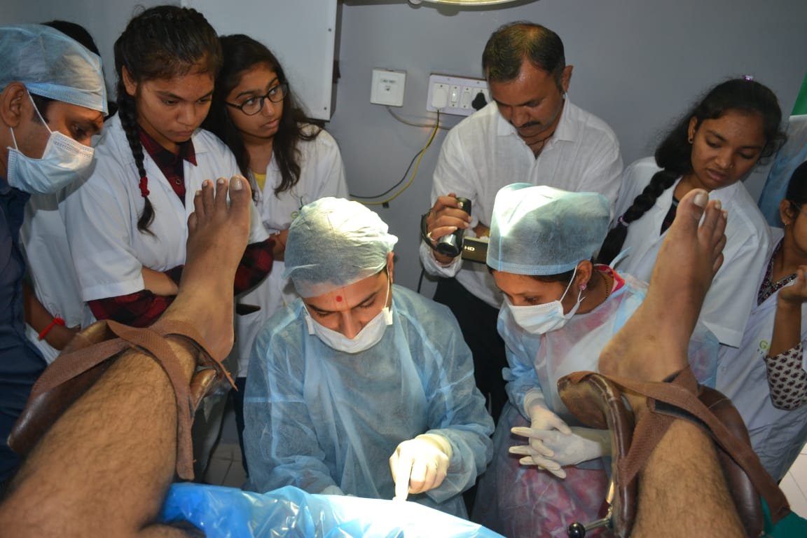 Dr. Dipesh performing surgery on a patient with Ano Rectal condition at Ano Rectal Operative Mega Camp