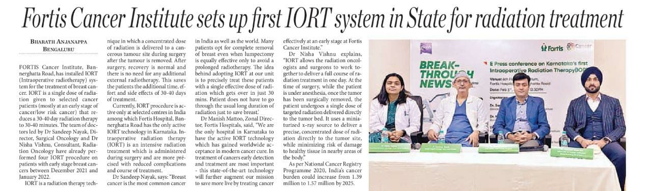 Fortis cancer institute installs Karnataka's first IORS system for cancer care Fortis cancer institute installs Karnataka's first IORS system for cancer care
