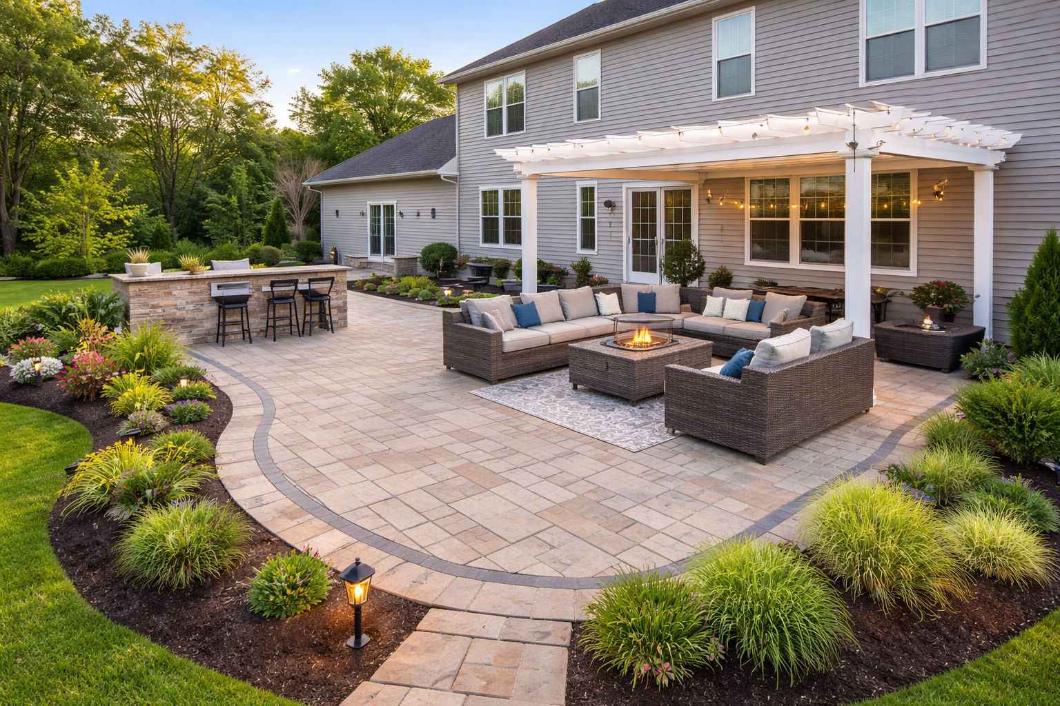 Paver installation for a residential outdoor living area