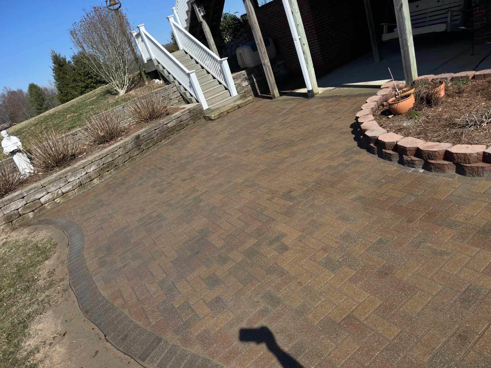 Patio Transformation with Brick Herringbone Pattern Slugger Landscaping