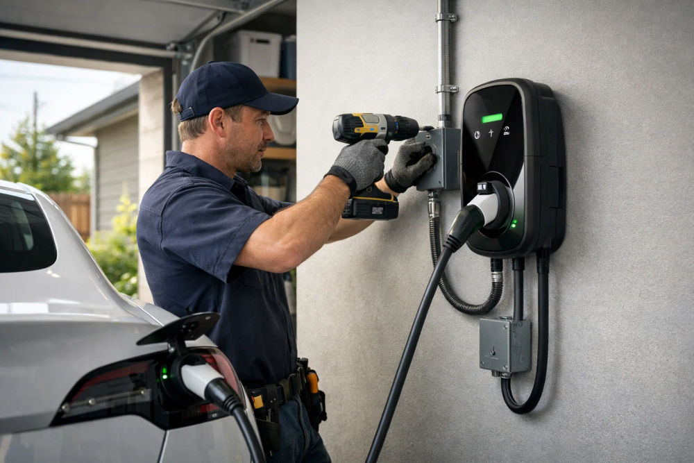 Smart home charging point installed on CA7 house wall
