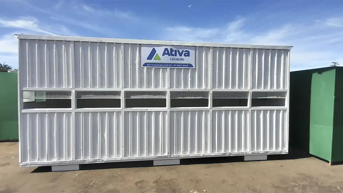 Container Bilheteria da Ativa Locação pronto para transporte.