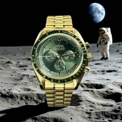 Picture of Omega Speedmaster Moonwatch Green Dial in Sedna Gold