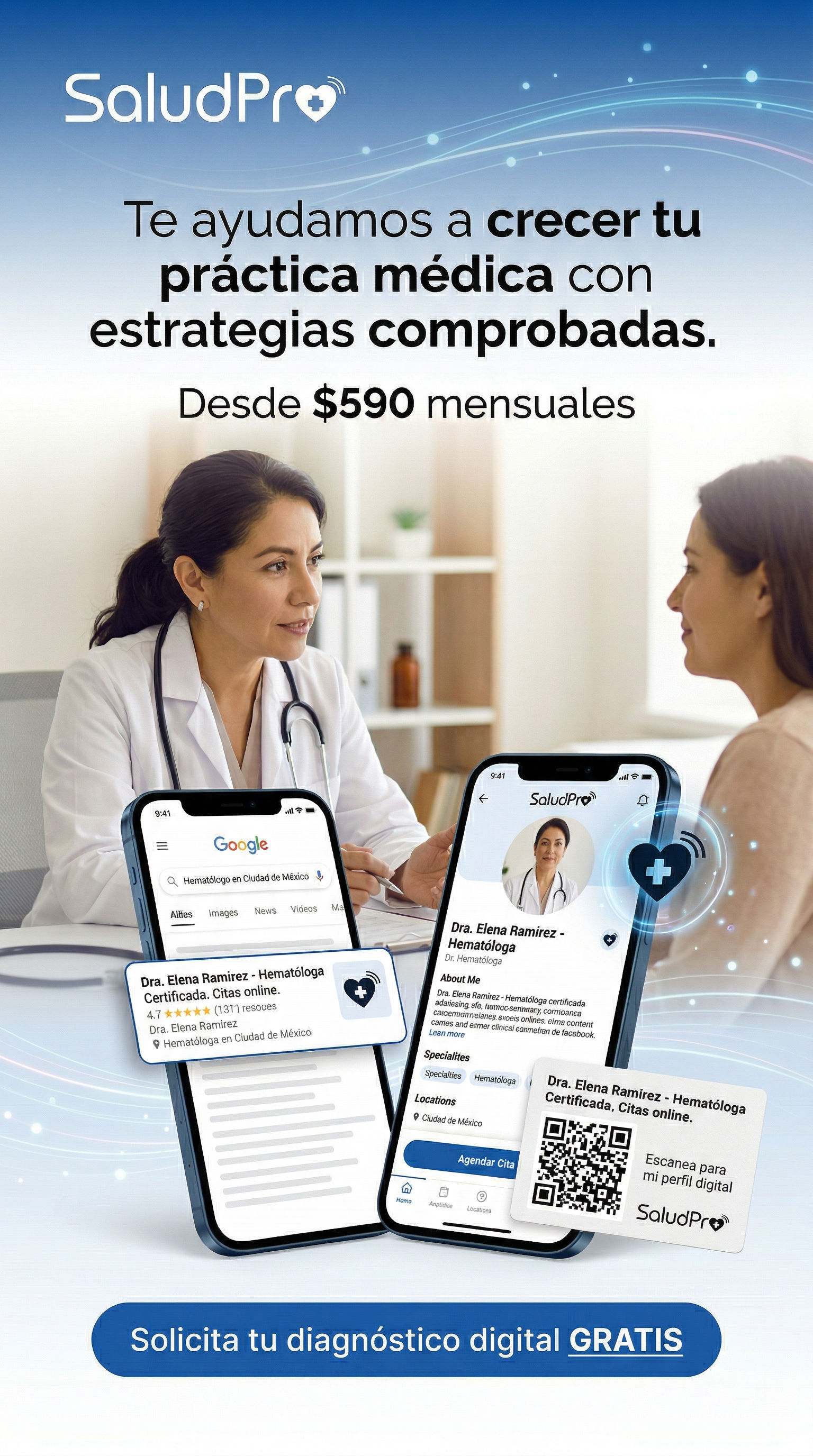 Médico feliz con pacientes