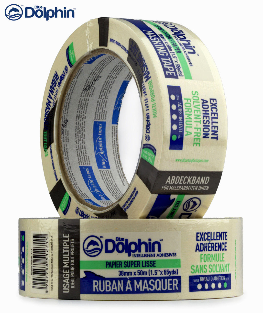 Малярная лента Blue Dolphin 48мм х 50м, маскирующая, водонепроницаемая, на основе каучука