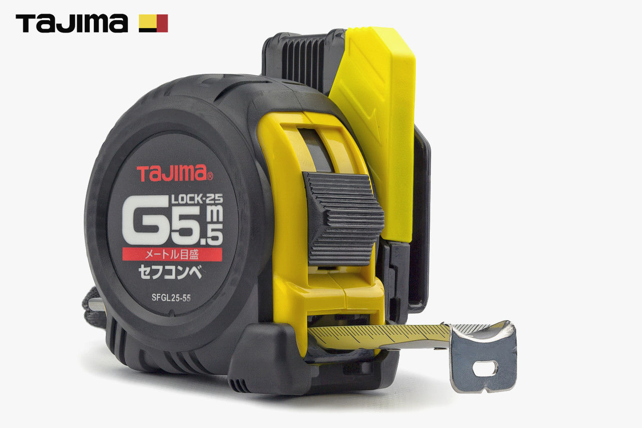 Рулетка TAJIMA G LOCK 5,5м х 25мм ударостійка з тримачем на пояс для будівельних робіт