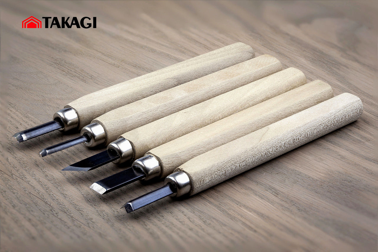 Набір різців для різьби по дереву Takagi, 5 шт, сталь Yasuki, ручні інструменти