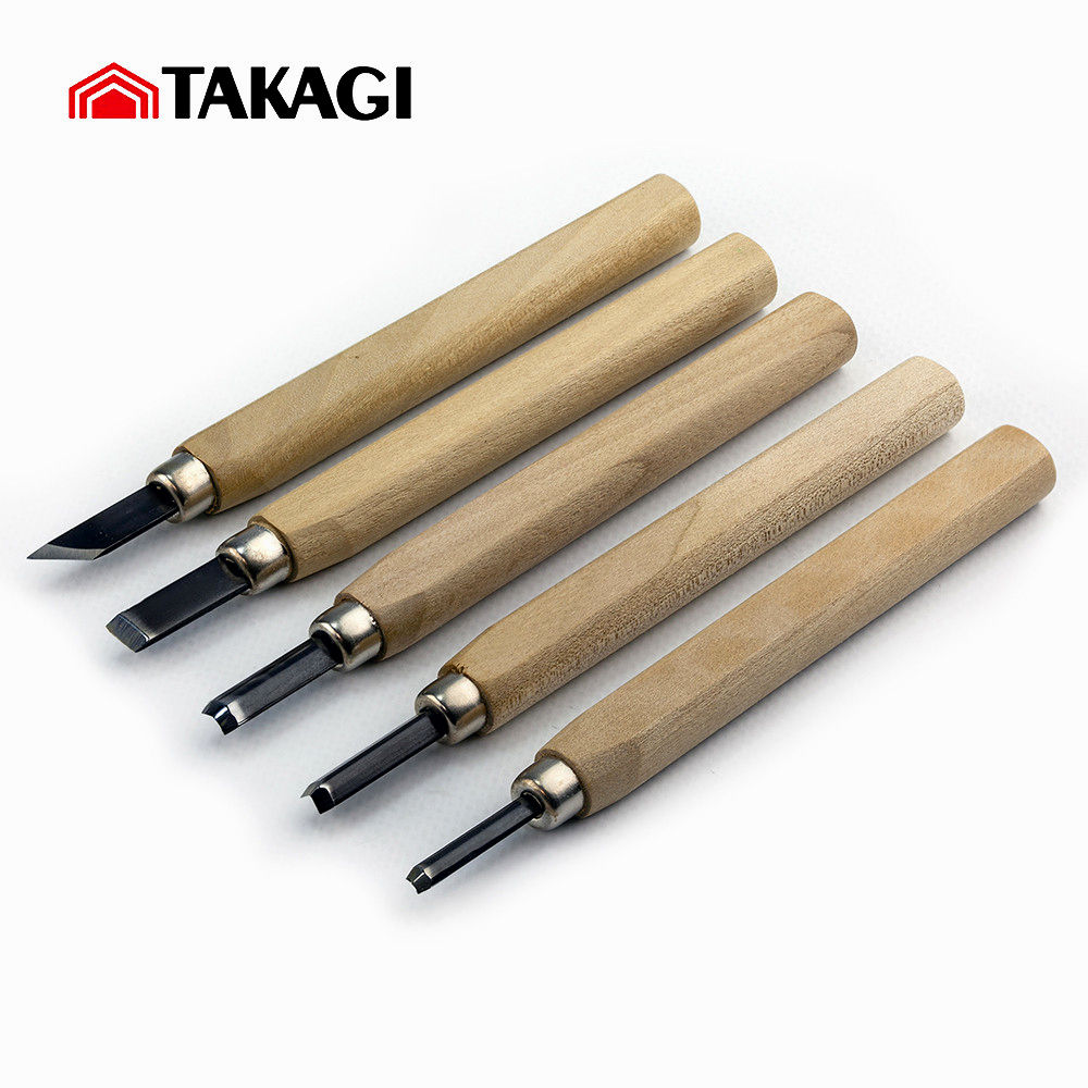 Набір різців для різьби по дереву Takagi, 5 шт, сталь Yasuki, ручні інструменти