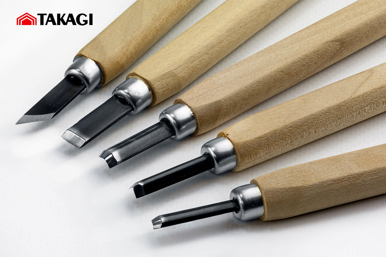 Набір різців для різьби по дереву Takagi, 5 шт, сталь Yasuki, ручні інструменти
