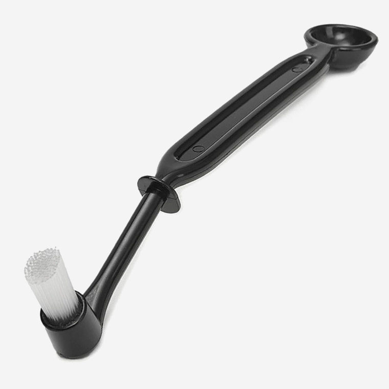 Щетка Long Brush для чистки групп кофемашин 22 см, черная, с мерной ложкой и удобной ручкой