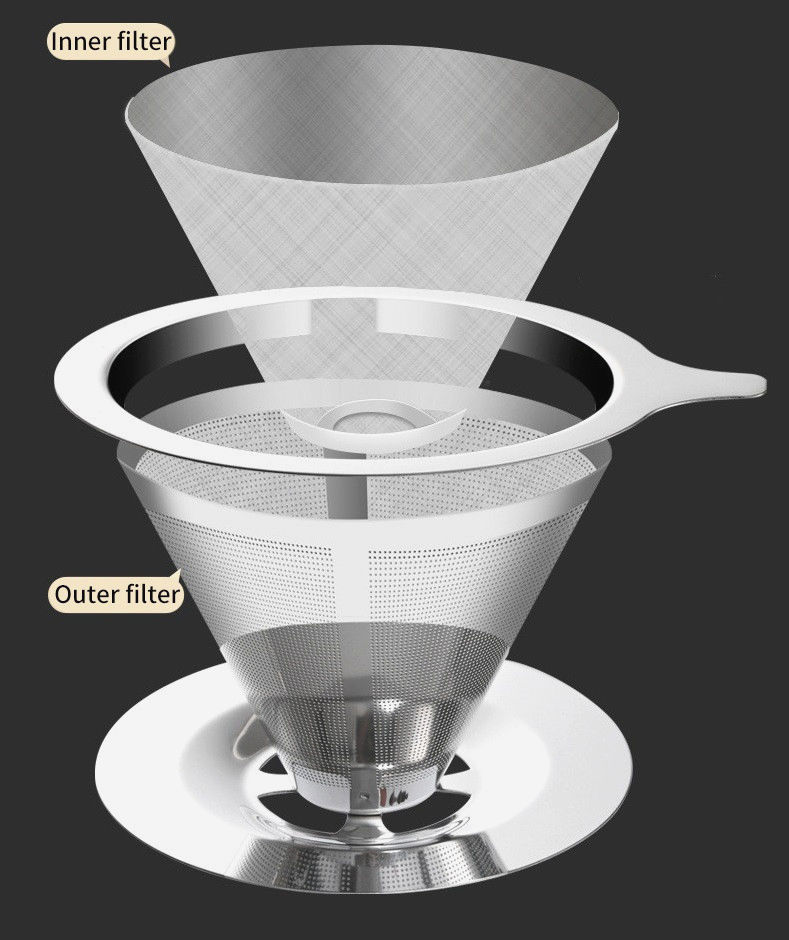 Пуровер Cafeor V60 02 Double Mesh, 400 мл, золотий, багаторазовий фільтр для кави