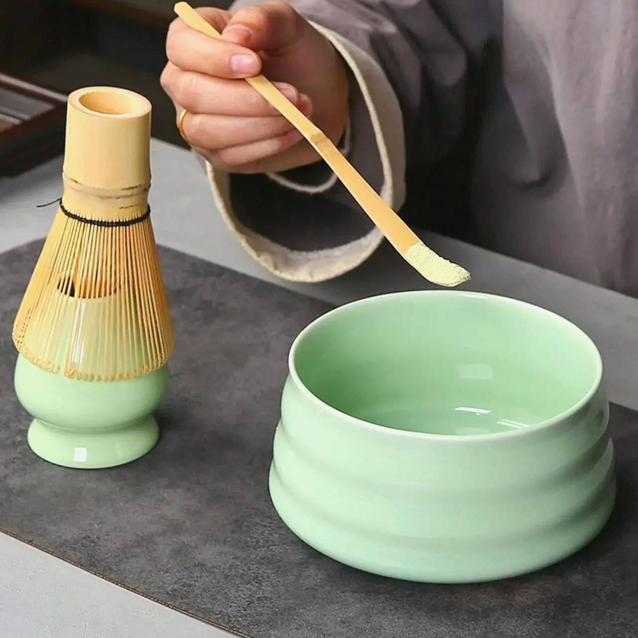 Чаван Green Light 550 мл для матча, керамічна чаша з глазурою 12.5x12.5x7.5 см для чайної церемонії