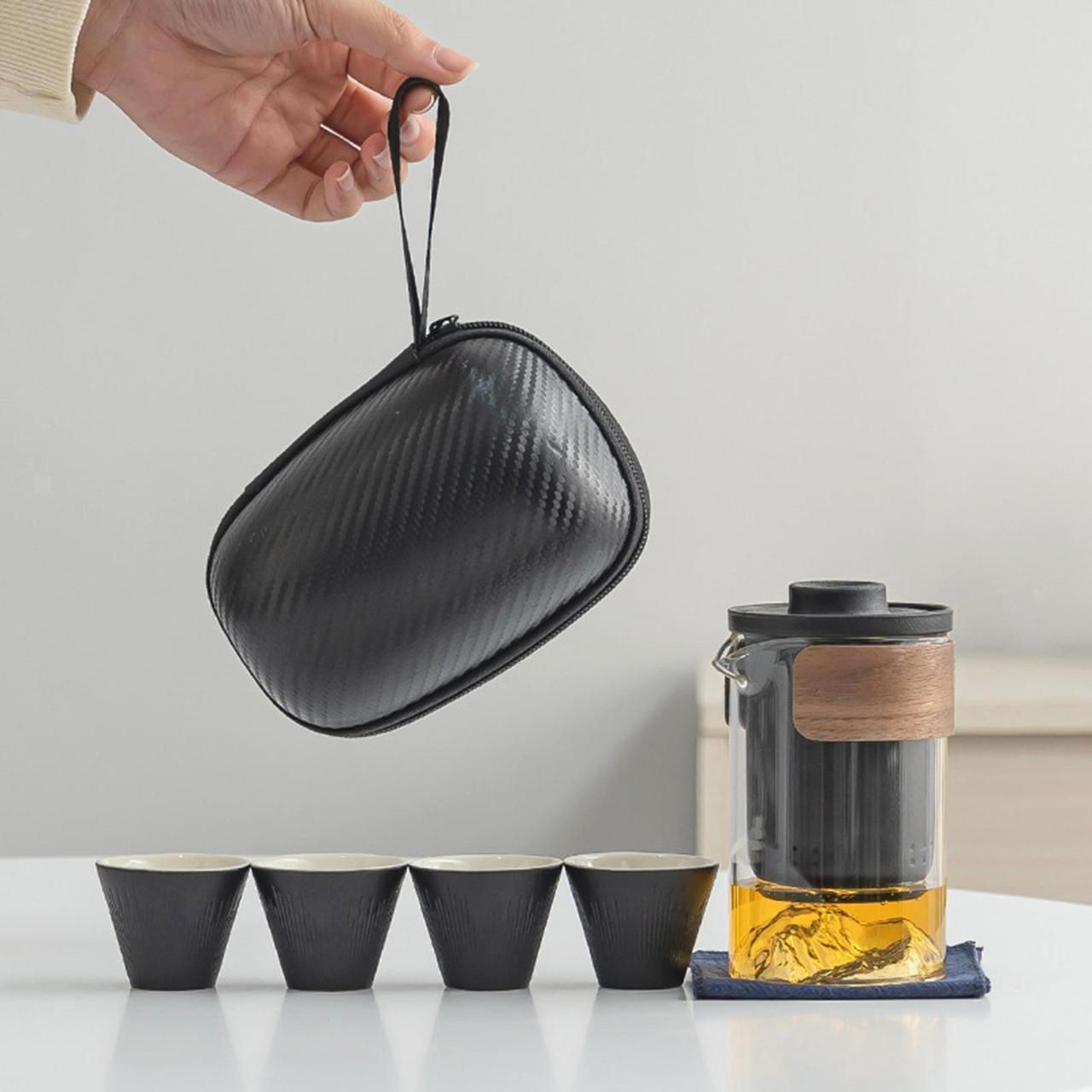 Набір Travel Tea Set для чайної церемонії з сумкою, кераміка і боросилікатне скло, 350 мл, білий