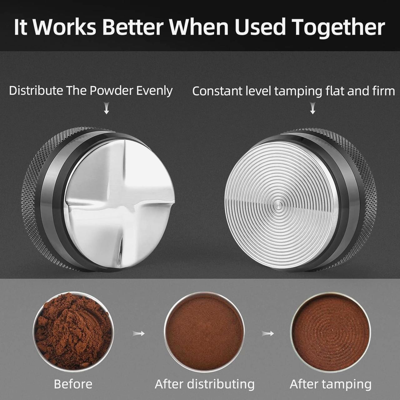 Пуш Темпер MHW-3BOMBER 51 мм, рифлёный, регулируемая глубина для кофе, черный, нержавеющая сталь