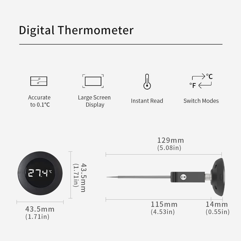 Цифровий термометр Timemore 129 мм для кави з високою точністю 0,1 °C і великим екраном