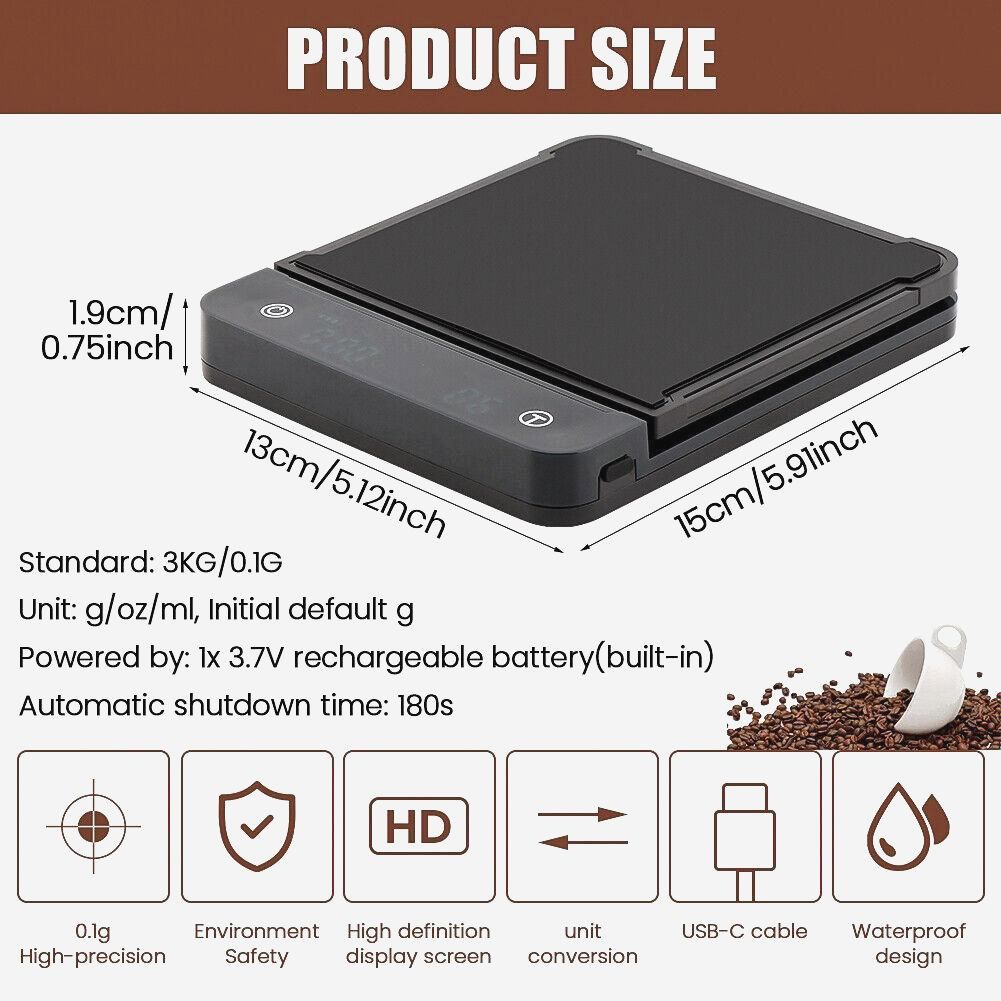 Веси CAFFEINE Smart Scale для кави, макс. 3 кг, крок 0,1 г, з таймером і захистом від вологи