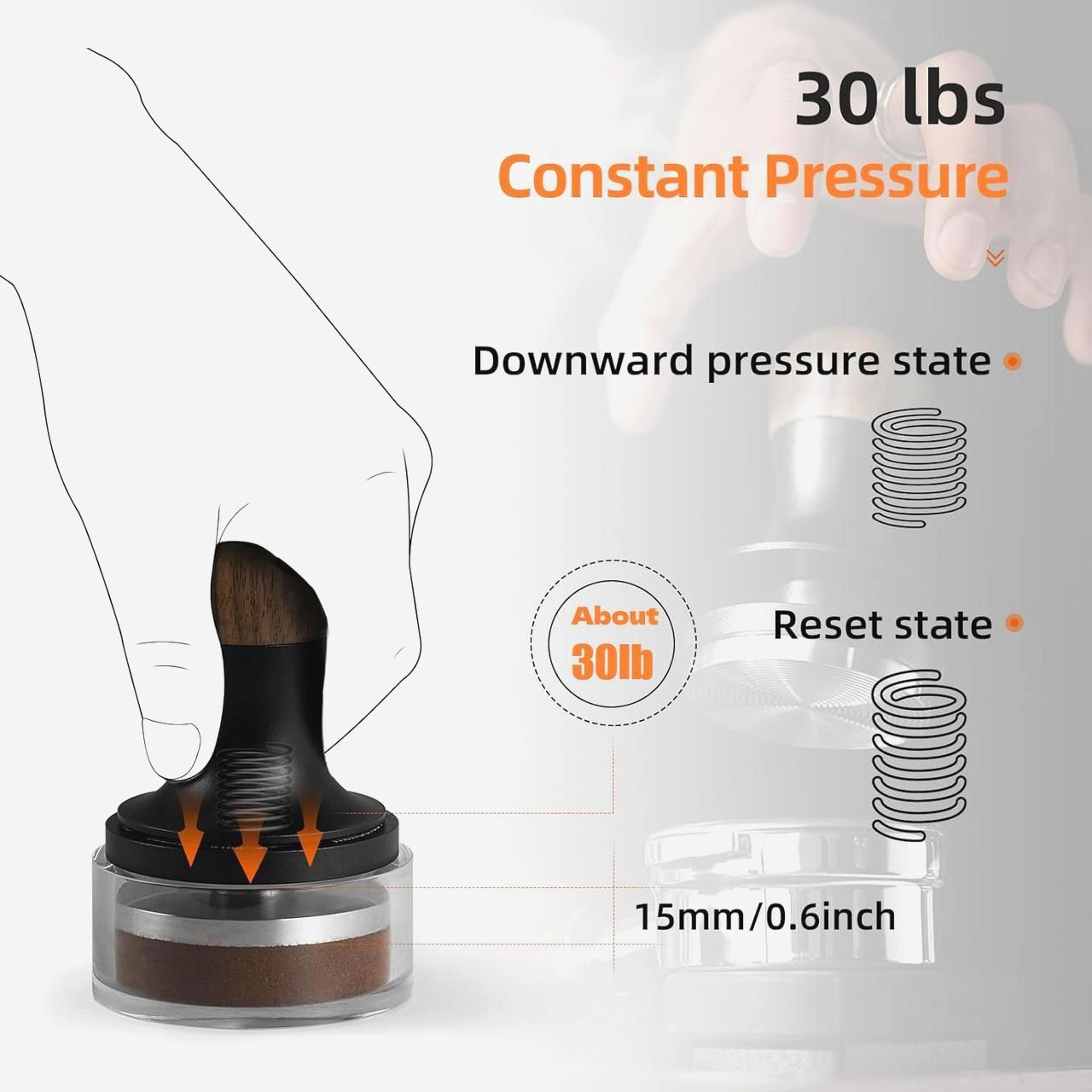 Пуш Темпер 58 мм MHW-3Bomber Flash 2.0 Динамометрический Титан для кофе 30lbs 15lbs