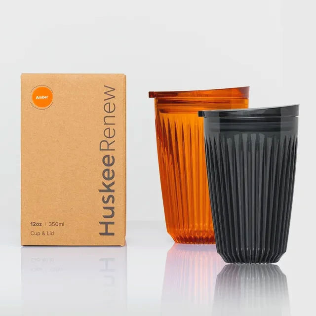 Чашка Huskee 355 мл Renew Cups Amber янтарна, екокружка з кришкою, BPA-free, стильний дизайн