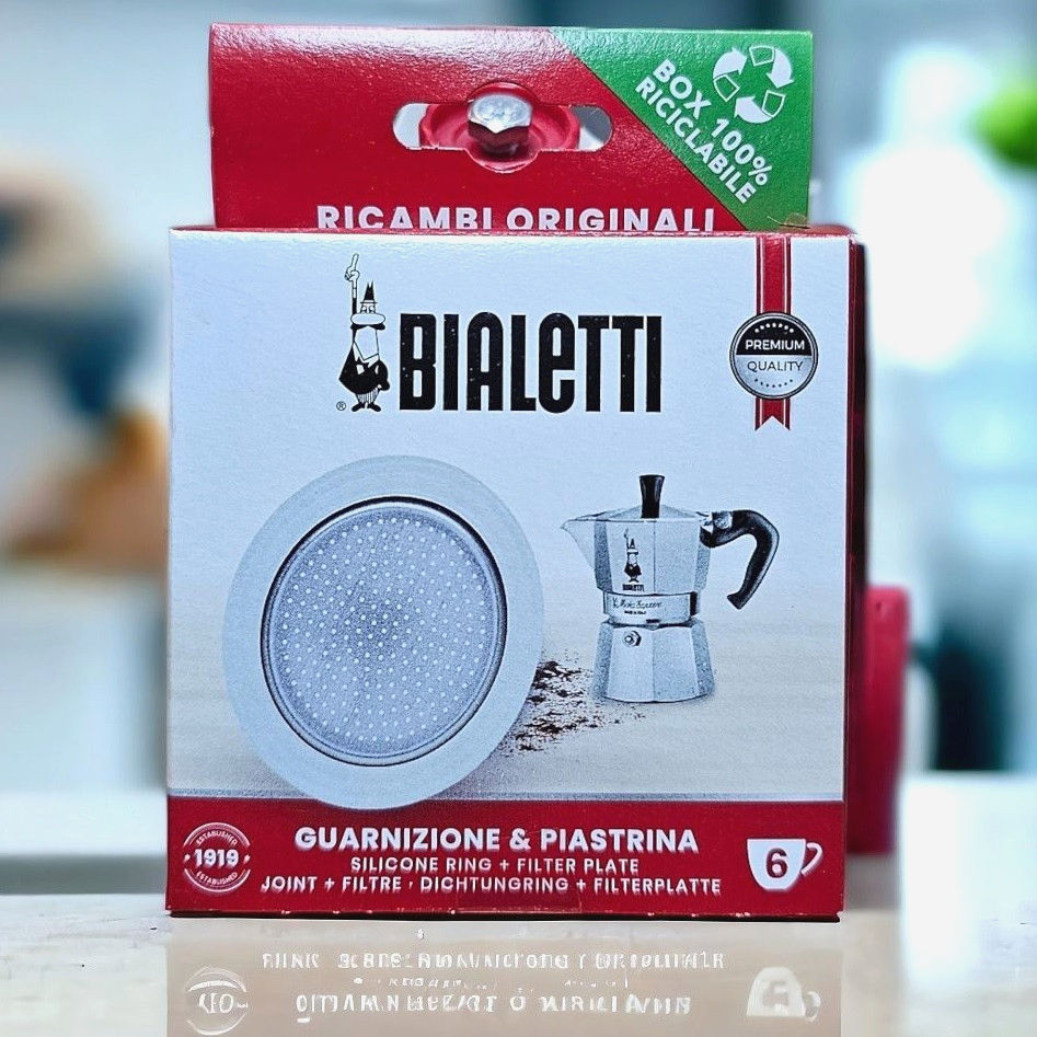 Набор Bialetti 6 cup: уплотнитель и фильтр для гейзерной кофеварки Moka Express и других моделей