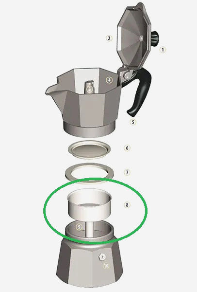Фільтр воронка Bialetti для гейзерної кавоварки на 2 чашки, алюміній, Imbuto для Brikka