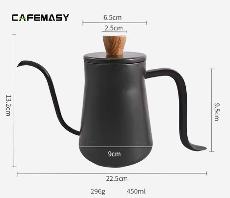 Чайник Cafemasy Pour Over Kettle 450 мл чорний, гусиний носик, нержавіюча сталь, для кави і чаю