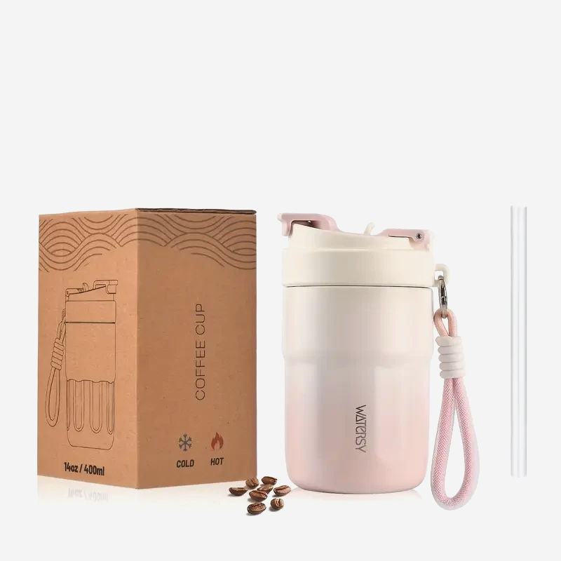 Термочашка WATERSY 400 мл, рожева, нержавіюча сталь, подвійні стінки, для гарячих і холодних напоїв